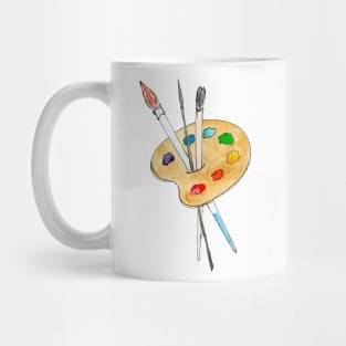 Palette, paint and brushes - an artists essentials Mug